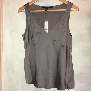 Steel grey silk blend top